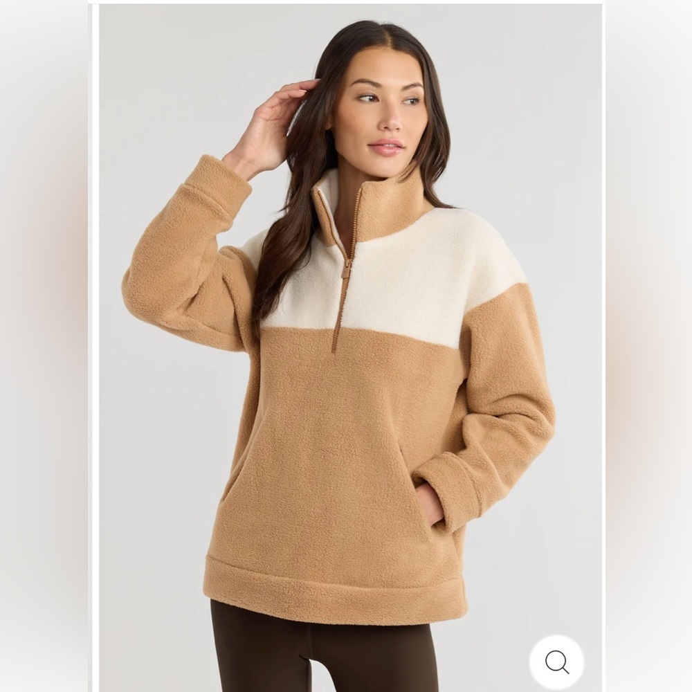 Dudley Stephens Bleeker Sherpa Fleece Camel Cream Quartzip Pullover XL
